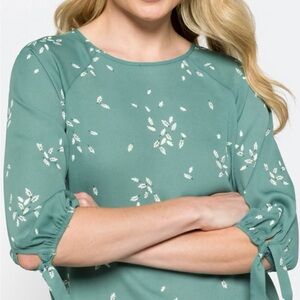 Papermoon Teal Floral Blouse with Tie Sleeves